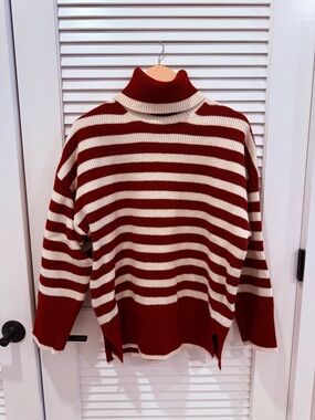 Mango Red and Cream Striped Turtleneck Sweater